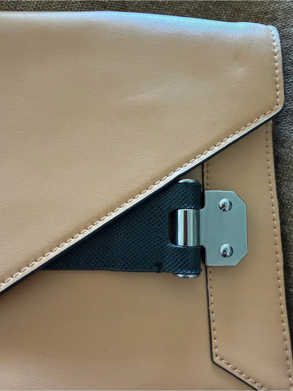 BCBGMaxAzria Nude Tan Envelope Clutch with Metal Accents